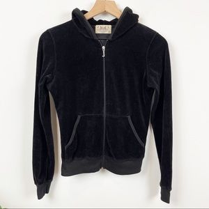 Vintage Y2K Juicy Couture Black Velour Track Suit Jacket
